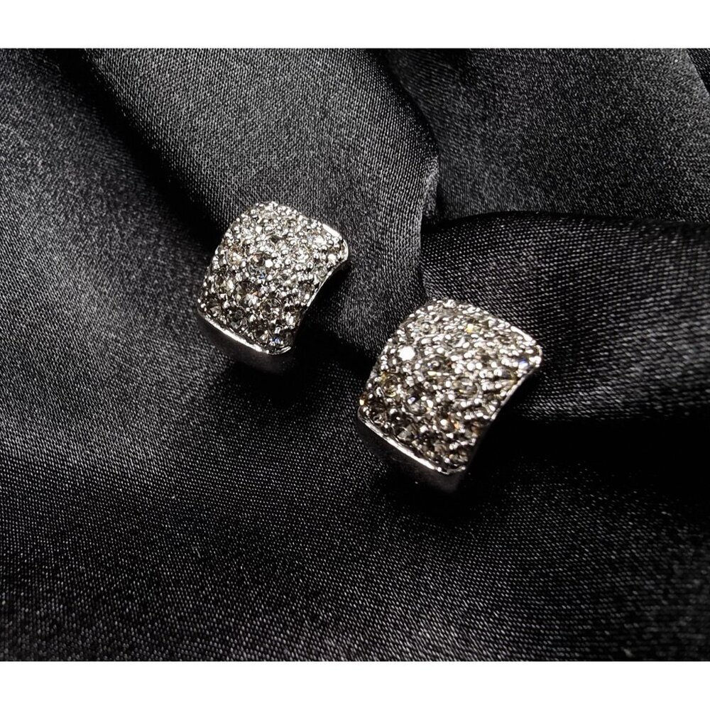 Swarovski Crystal Pave Silver-Tone Clip-On Earrings